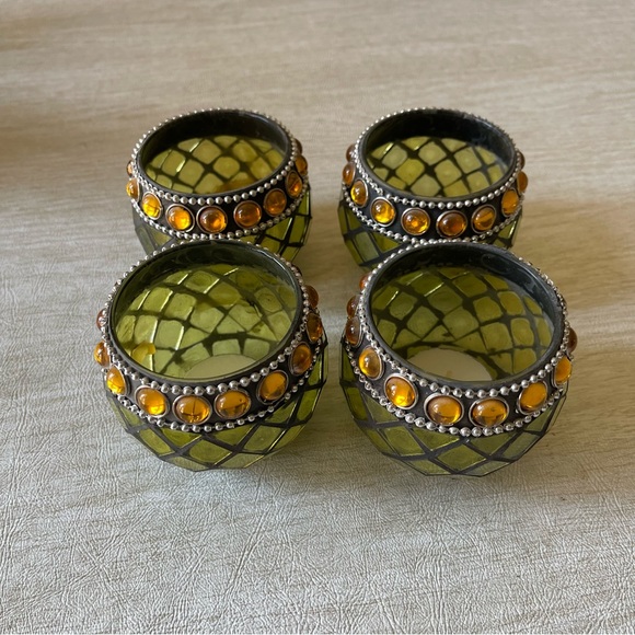 Set of (4) Mosaic Glass Tea Light votive candle holders - Picture 4 of 8